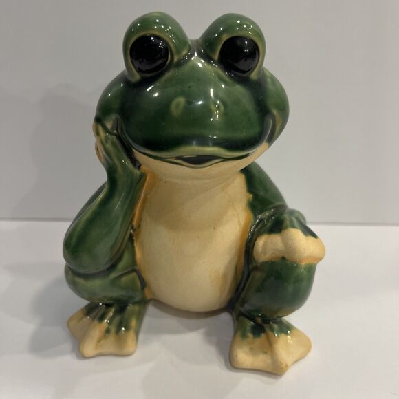 FROG, Ceramic Whimsical Garden Decor Green and Yellow, Home Decor, Outdoor - Picture 1 of 9